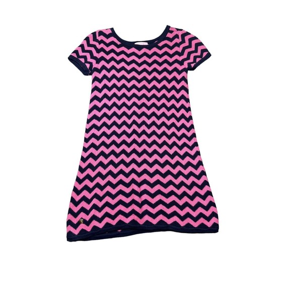 Lilly Pulitzer Little Santana Chevron Sweater Dress Pink & Navy Blue Large 8-10 - Picture 1 of 8